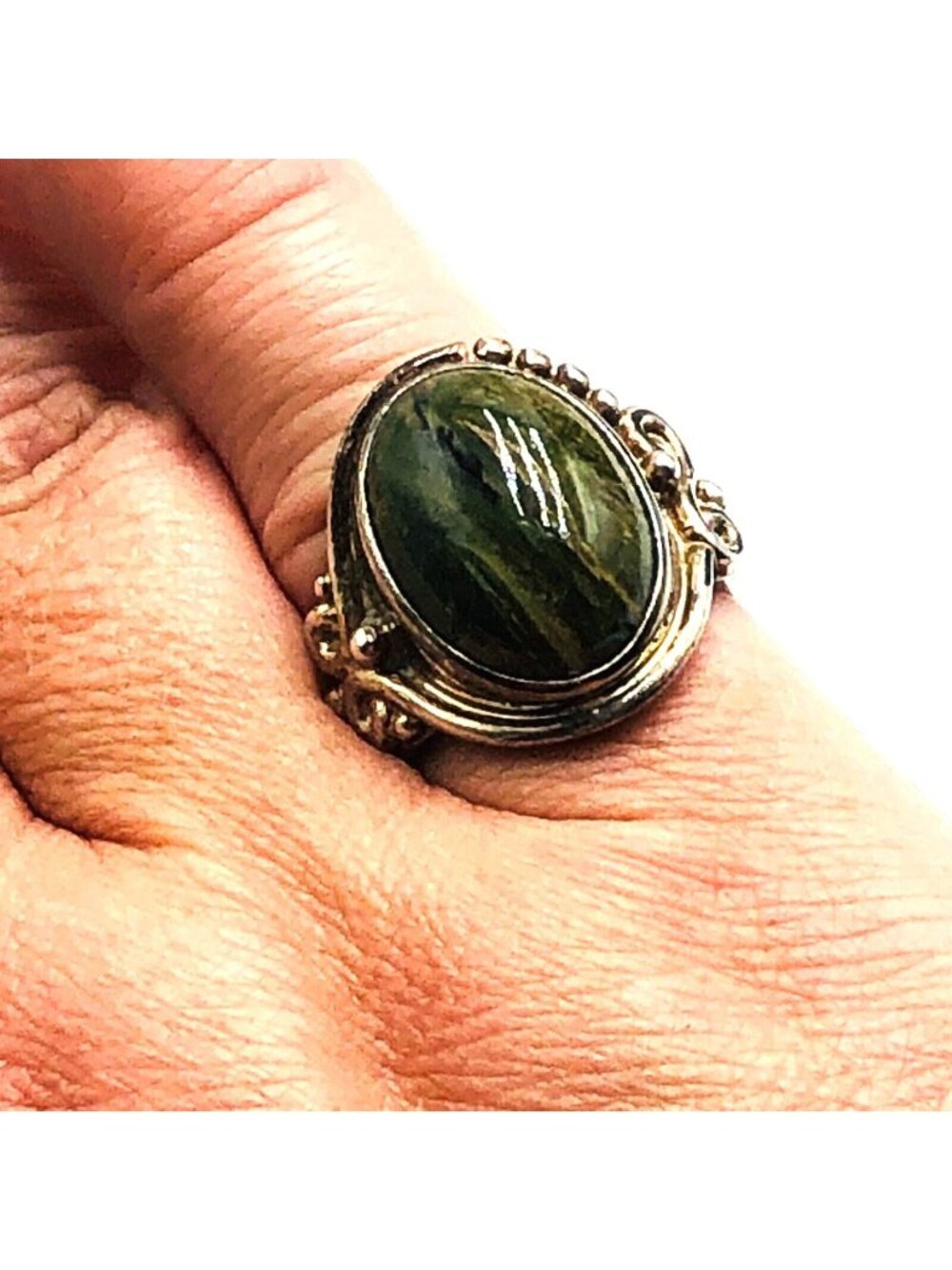 Sajen Green Seraphinite Sterling Silver 925 Ring Adjustable Size